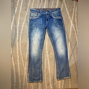 Rock Revival Blue Straight Jeans with Vintage Fading